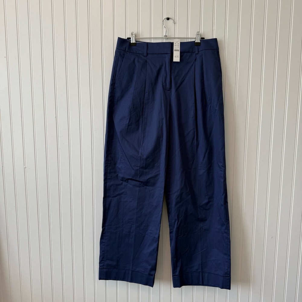 J.Crew Essential Wide Leg Pant Cotton
 Navy Blue Pleated Trousers Size 8